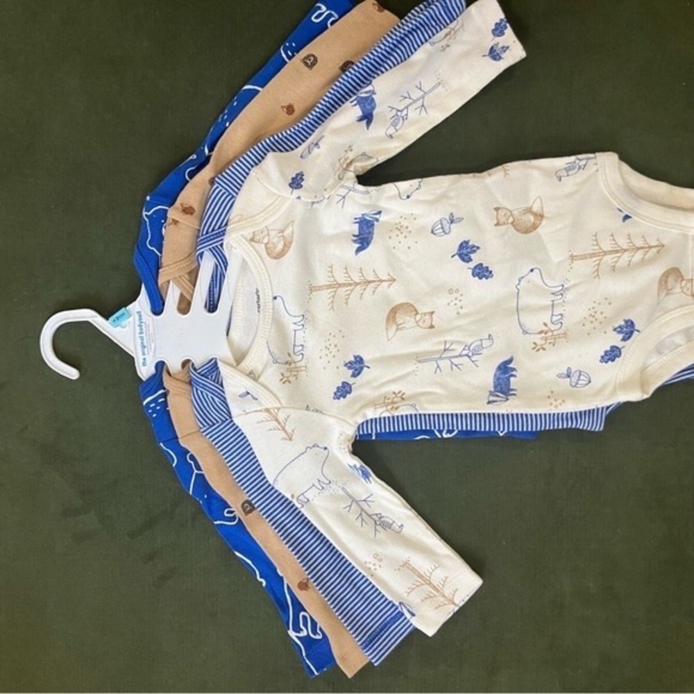 Carter's Blue, Brown, and Cream Long Sleeve Bodysuits